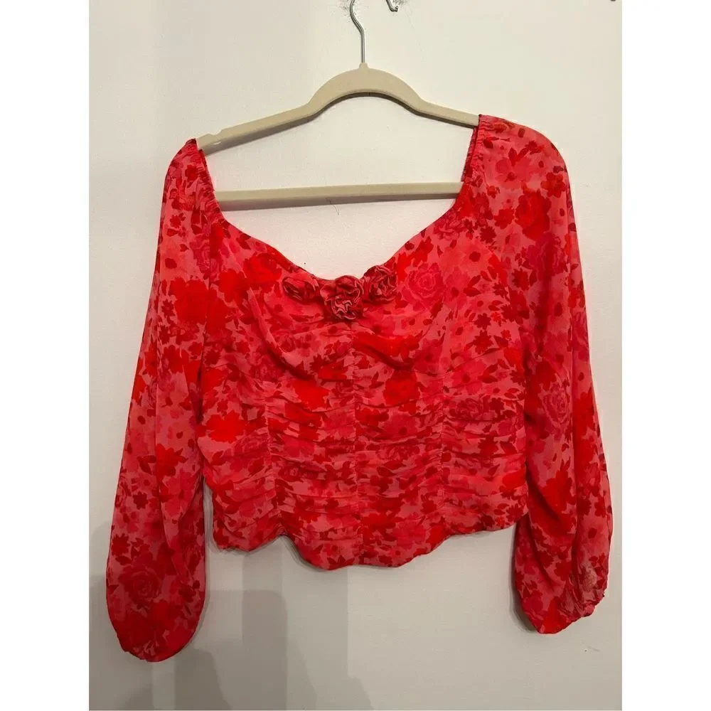 Free People Oh Lala Top Pink & Roses large